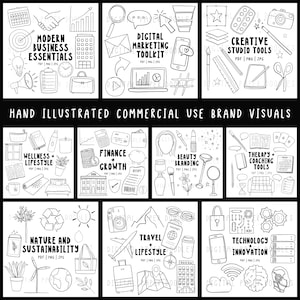 Mega Bundle 100 Hand Illustrated Brand Clipart Icons for Modern Business Editable PNG, JPG, PDF Commercial Use for Designers