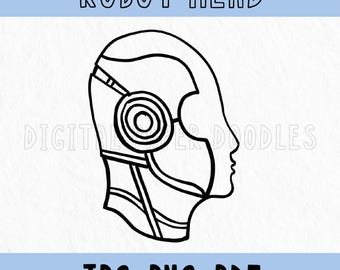 AI ロボットヘッド クリップアート | ミニマル ライン アート (png、jpeg、pdf)