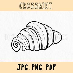 May include: A black and white line drawing of a croissant. The word "CROSSAINT" is above the pastry, and "JPG. PNG. PDF" is below. The image is on a cream-coloured background.