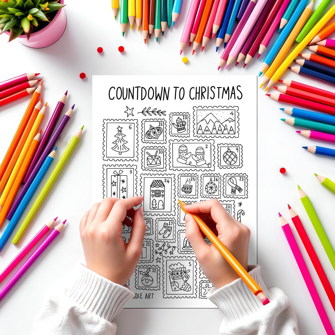 Printable Christmas Countdown Coloring Page, Kids Advent Calendar ...