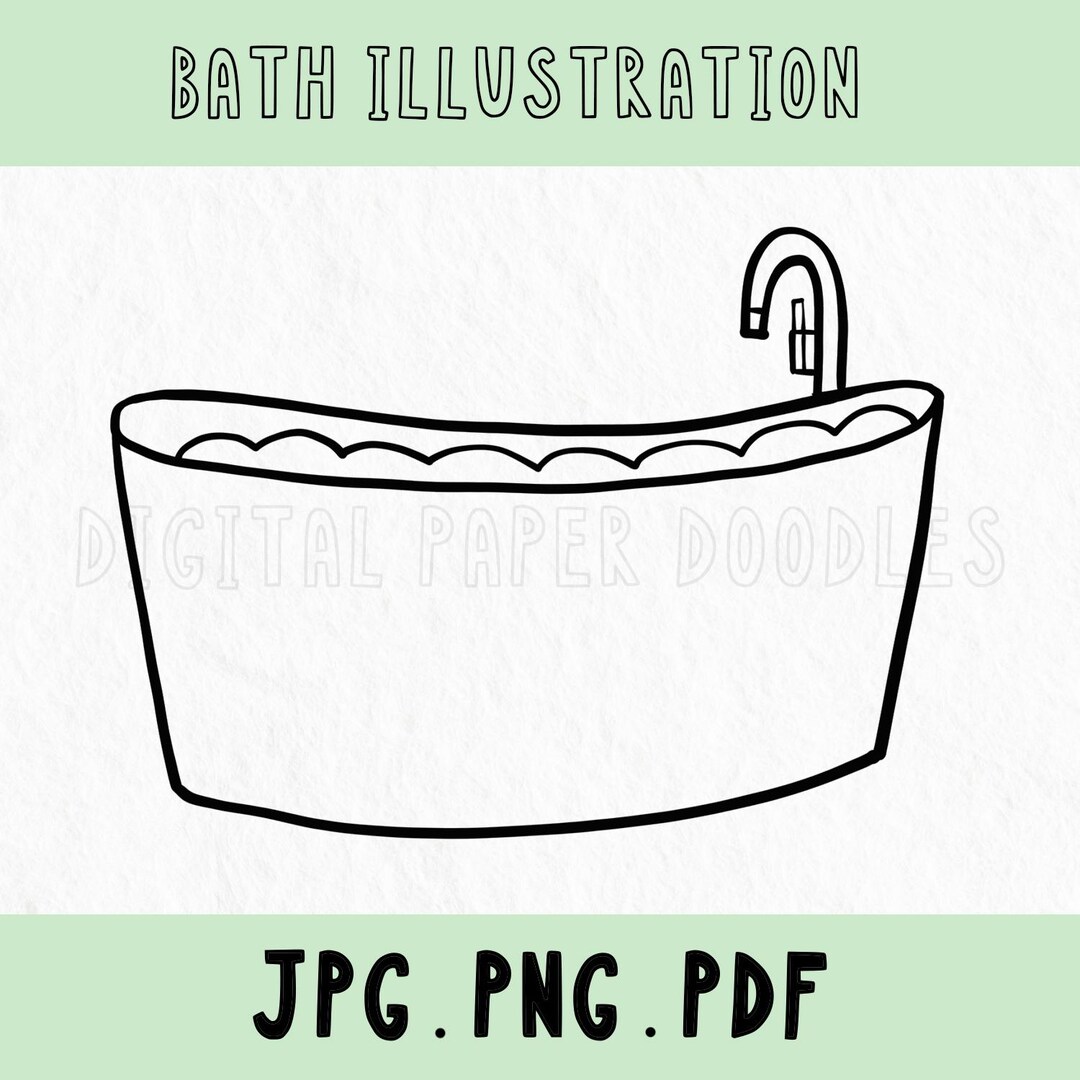 Bath Line Art Clipart | Hand Drawn Wellness Illustration | Black ...
