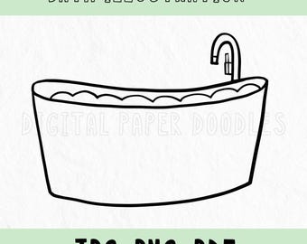 Bath Line Art Clipart | Hand Drawn Wellness Illustration | Black Outline | Commercial Use