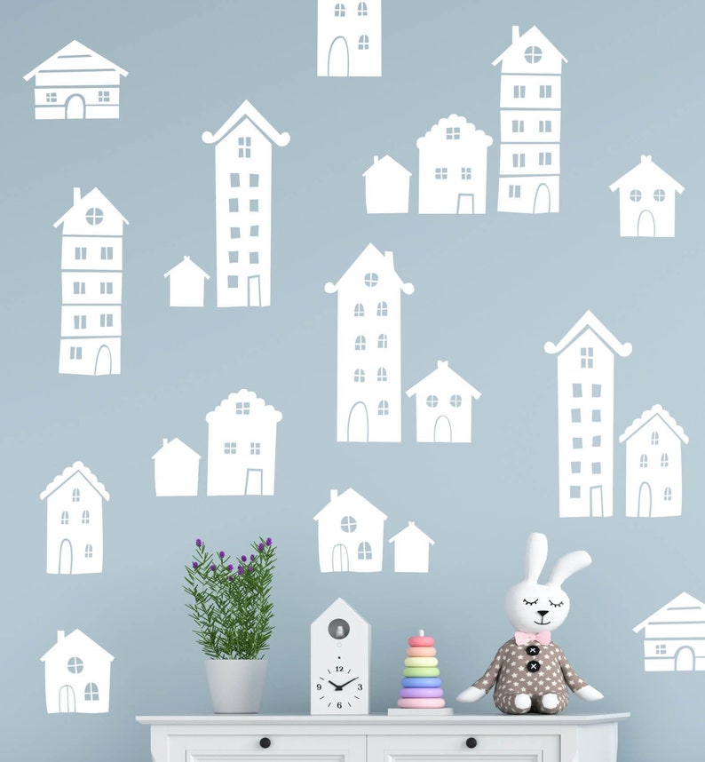 Cute House Wall Decals / Scandinavian style Illustrated design Etsy