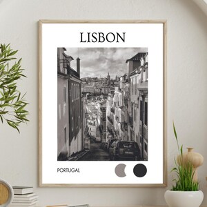 Obraz ścienny z Lizbony, monochromatyczny wydruk przedstawiający panoramę miasta z architekturą Lizbony i Bazyliką Estrela, elegancka dekoracja ścienna, prezent dla podróżników