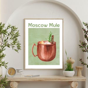 Moscow Mule Poster, Vibrant Watercolor Cocktail Print, Ideal Bar or Lounge Wall Decor, Fun Gift for Friends and Cocktail Lovers