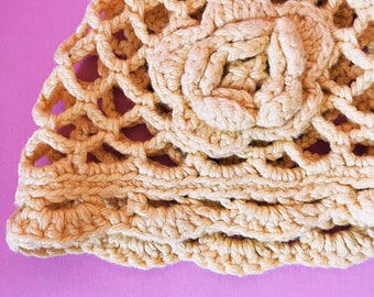 60s Yellow Crochet Cloche Cap