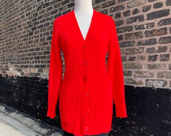 Vintage bright Red Orange 70s cardigan szXs-S