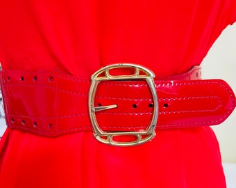 Red Patent leather Belt with gold buckle