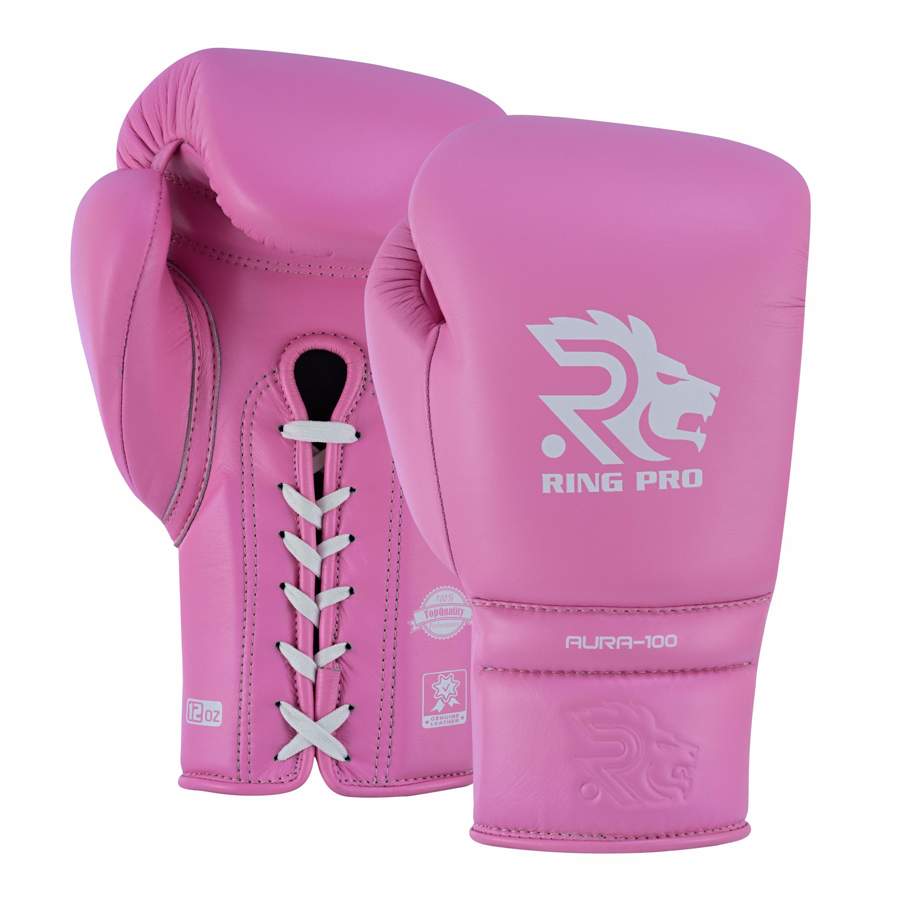 Pink Lace-up Boxing Gloves – Aura-100 Training Gloves for Sparring
