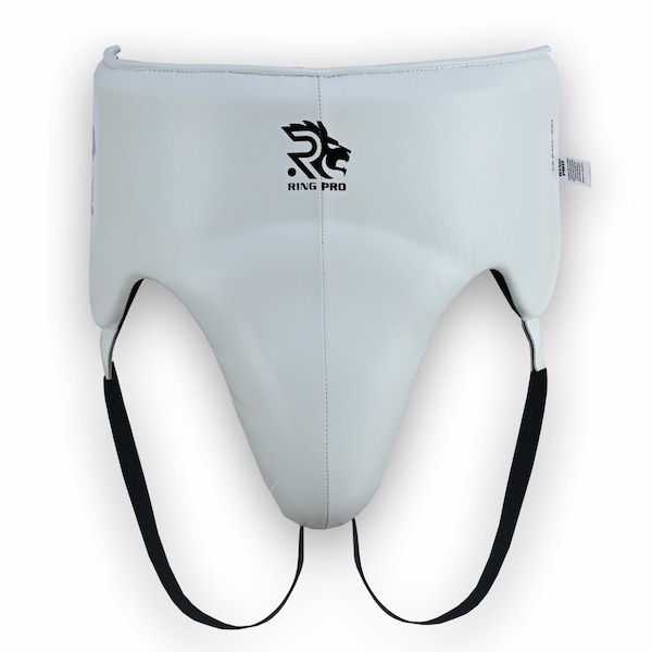 White Groin Guard - Made of Cow Hide Leather for Boxing & MMA Protection | Ring Pro