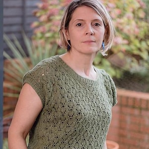 Tenby - A Lace Tee Knitting Pattern by Faye Perriam-Reed | Knitted Lace Tshirt Pattern