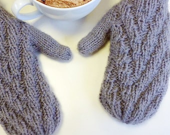 Zigzag Aran Mittens ~ PDF knitting pattern | Work flat on two needles or worked in the round