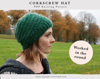 Corkscrew Beanie Bulky Hat Knitting Pattern by Faye Perriam-reed