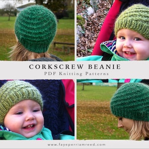 Corkscrew Beanie Beginners Hat Knitting Pattern | Sized Preemie, Toddler, Child, Adult | Knit on two needles or in the round