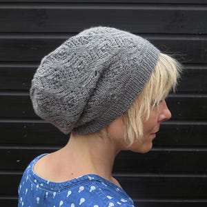 Slouchy Lace Beanie Hat Pattern | 4ply Fingering weight | Digital download by Faye Perriam-Reed