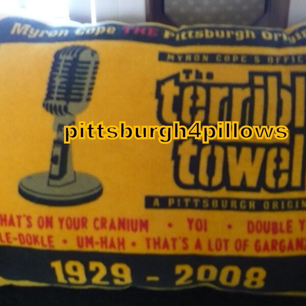Steelers Football - Myron Cope's Terrible Towel Pillow Yellow - "Pittsburgheez Sayings" - 21 x 14 - Fleece Front - Fleece Back