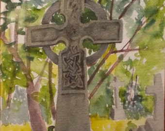 Original watercolour painting, Celtic Cross headstone #5