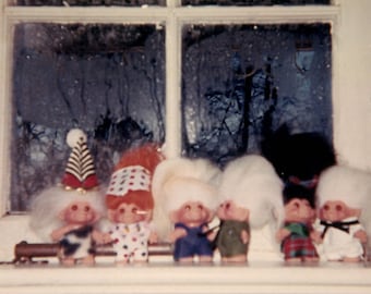 Digital Download, Damn Doll Collection in a Window on a Wet Night, 1960's Troll Dolls, Snapshot, Found Photo, Printable Photo√