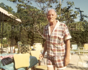 Digital Download, Old Man In Plaid Cabana Set at a Beach Club, Vintage  Color Photo, Found Photo, Snapshot, Printable, Old Photo√