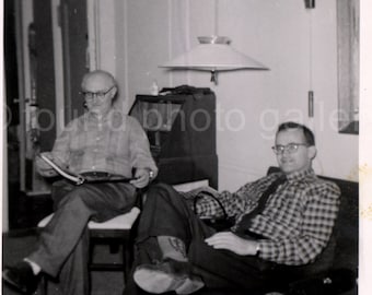 Two Men in Mid Century Modern Living Room, New York City, Vintage Photo, Snapshot, Found Photo √