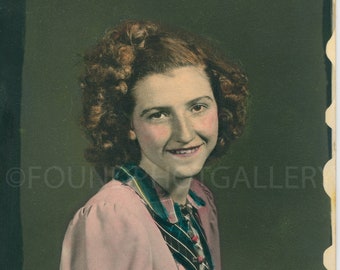 Hand Colored Photo of Young Red Headed Woman, Looks Like A Painting, Vintage Photo