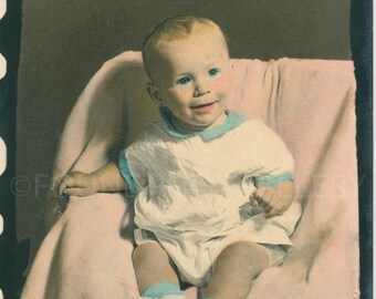 Beautiful Baby Boy Vintage Hand Colored Photo