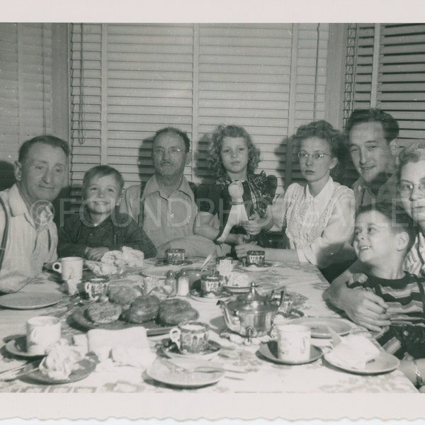 Extended Family Meal a la Norman Rockwell, This Beautiful 1940’s Post War Tableau is a Great Find, Vintage Black and White Photo