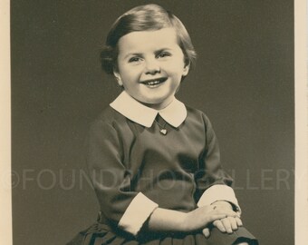 Grown Up Looking Young Girl, Peter Pan Collar and Cuffs, Heart Shaped Necklace,  Vintage Photo