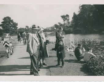 Sunday in Golden State Park Feeding the Ducks, Strolling, Riding Bicycles, Beautiful Black & White Tableau, Vintage Photo