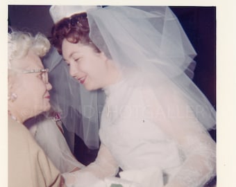 Tender Moment Bride & Grandma, Vintage Photo, Happiness Wedding Vernacular Found Photo