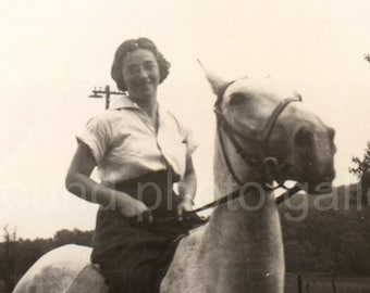 Digital Download, Woman Riding Horse, Vintage Photo, Black & White Photo, Found Photo, Old Photo, Printable, Classic Photo, Snapshot √