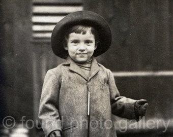 Digital Download, Adorable Little Boy In Hat, Black & White Photo, Antique Photo, Americana, Printable Photo, Edwardian Photo√