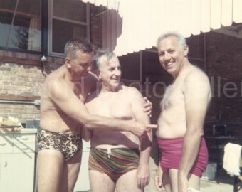 Digital Download, Very Funny Old Men in Bathing Suits, Vintage Photo, Color Photo, Vernacular Photo, Found Photo, Snapshot, Printable Photo√