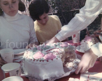 Digital Download, Mom Picking Up Beautiful Birthday Cake With White Icing & Pink Roses While Kids Look On, Beautiful Daylight, Printable √