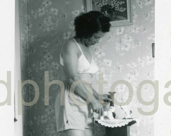 Digital Download, Woman in White Bra, Bedroom, Vintage Photo, Black & White Photo, Found Photo, Old Photo, Snapshot, Vernacular  Etsy001.jpg