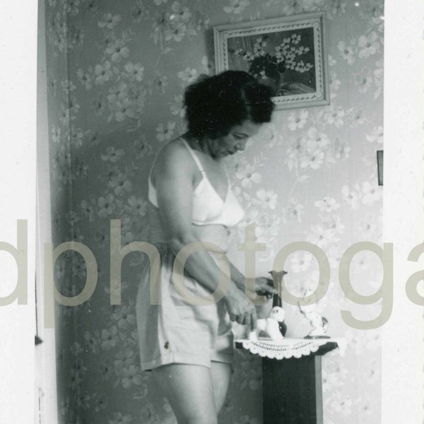 Digital Download, Woman in White Bra, Bedroom, Vintage Photo, Black & White Photo, Found Photo, Old Photo, Snapshot, Vernacular  Etsy001.jpg