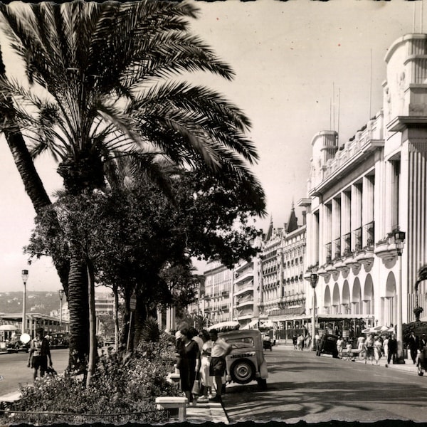 Téléchargement numérique, Côte d’Azur, Nice France, carte postale vintage, photo noir & blanc, photo de voyage, palmiers, Grand Boulevard, imprimable√