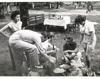 WWII Picnic Photo: 1940s Era Black & White Print (Digital Download)