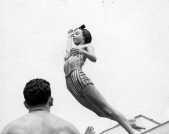 Digital  Download, Acrobatic Girl In The Air on Beach, Levitation, Vintage Photo, Black & White Photo, Found Photo, Printable Photo√