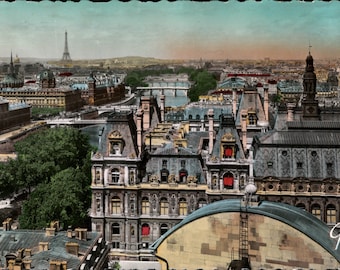 Digital Download, Paris France, Paris et Ses Merveilles, Vintage Postcard, Tinted Photo, Travel Ephemera, Old Postcard, Printable√