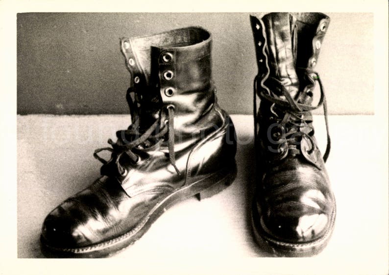 Digital Download, Leather Lace Up Boots, Printable, Vintage Black & White Photo, Found Photo, Israeli Army Boots, IDF Boots, Old Photo image 1