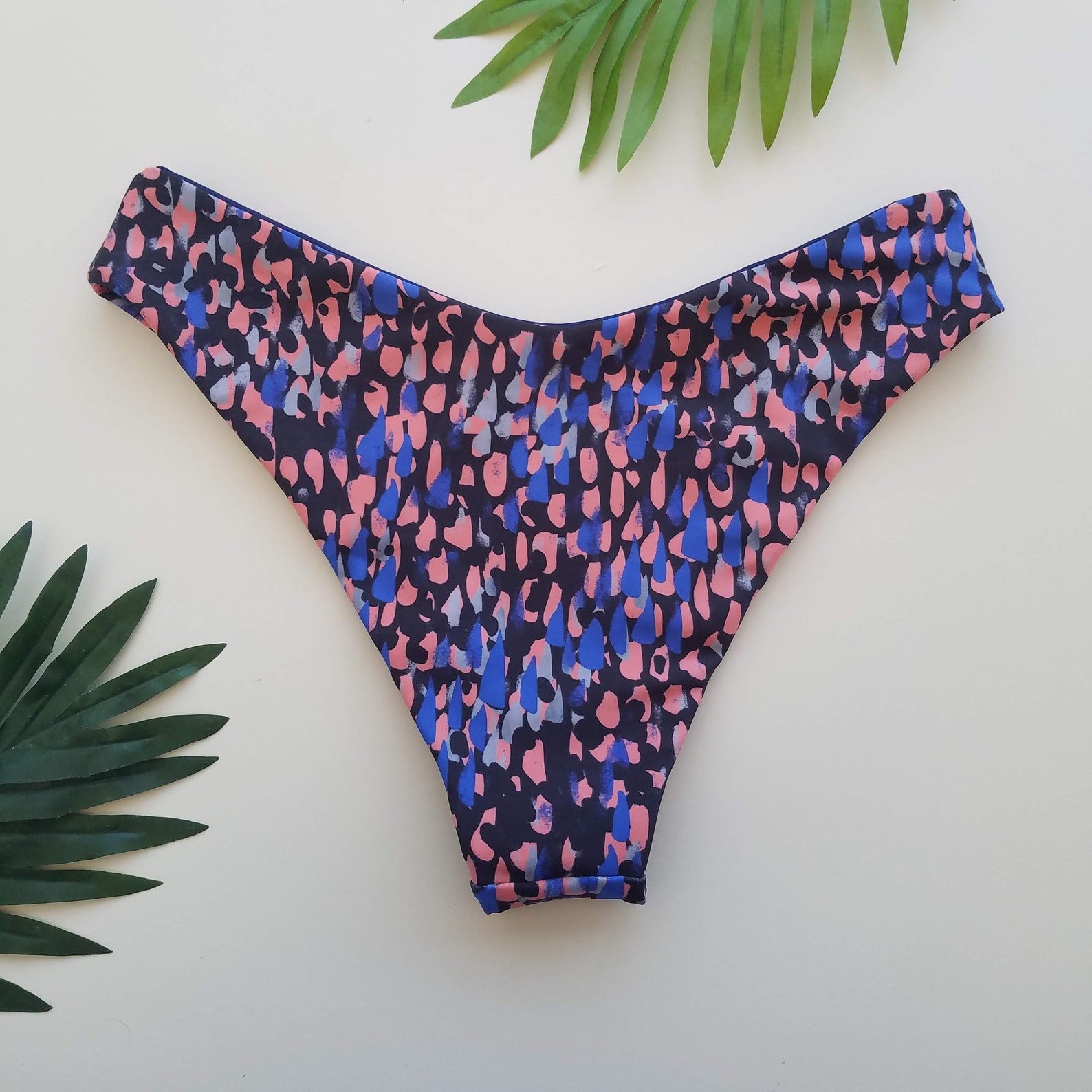 Raindrop Reversible Bikini Bottoms Vcut Cheeky High Cut Leg Etsy