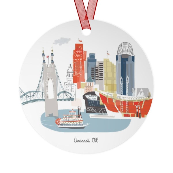 Cincinnati, OH City Lightweight Metal Ornament | | personalized option available