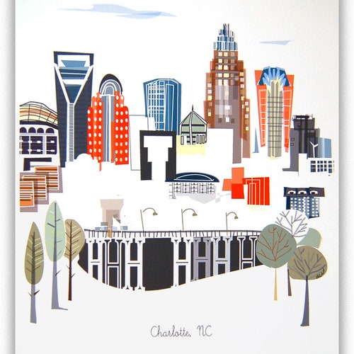 CHARLOTTE NC Map Art Wall Decor City Map Charlotte North Etsy