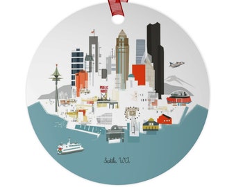 Seattle, WA City Lightweight Metal Ornament | | personalized option available