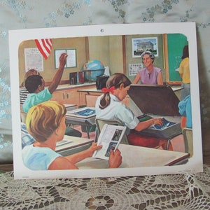Impresiones de pósteres de tarjetas didácticas grandes de la vieja escuela de 1968 (2) - Buena ciudadanía - Milton Bradley - Escritorio de aula para niños y maestros