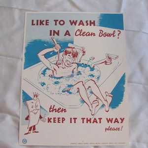 Retro Vintage Safety Poster Print -- Circa 1950s Mid Century - Wash in Clean Bowl - 2 sizes available and many others to choose from