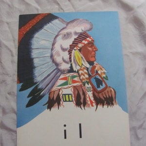 Tarjeta didáctica india vintage grande y colorida con alfabeto escolar, fonética, ilustrada, original de Lippincott, década de 1950. Más opciones en mi tienda.