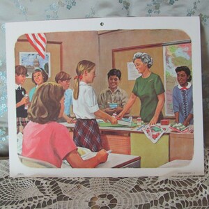 Impresiones de pósteres de tarjetas didácticas grandes de la vieja escuela de 1968 (2) - Buena ciudadanía - Milton Bradley - Compartir Niños Niñas Niños Ayudar Contribuir
