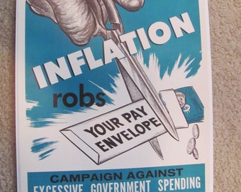 Poster Campaign Against Inflation - Retro Vintage Safety Inspirational Poster - Circa 1950s 11" x 14"  28cm x 36cm // Many to choose from!!!